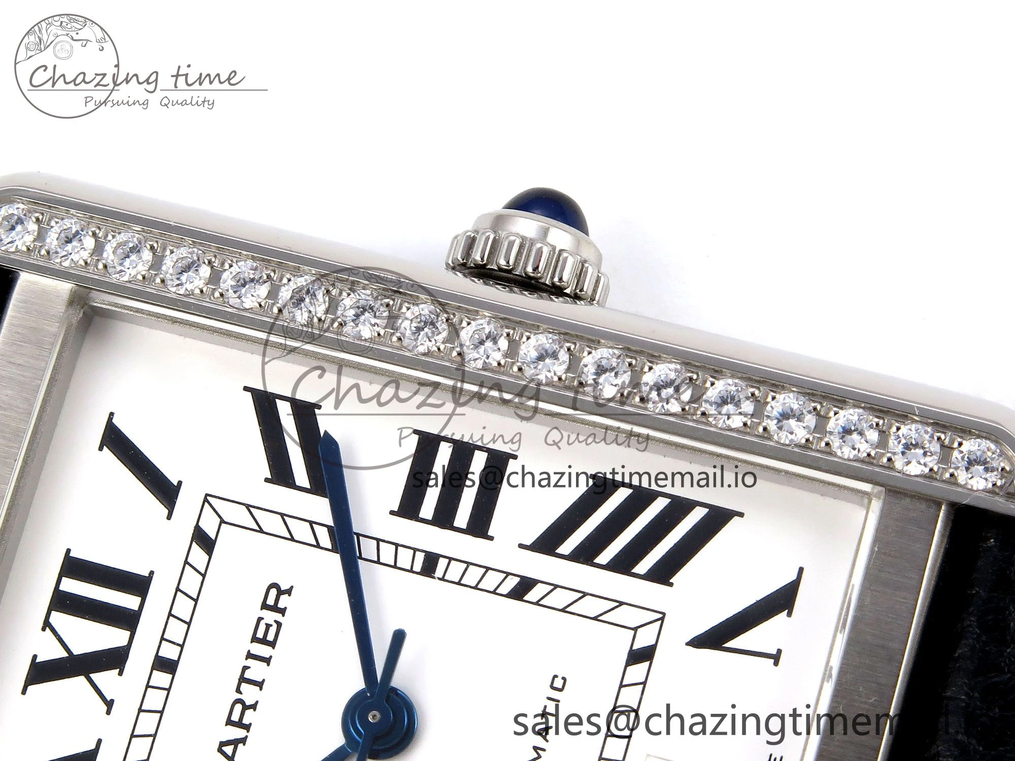 Tank Solo 31mm SS AF 1:1 Best Edition White Dial Diamonds Bezel on Black Leather Strap MIYOTA 9015