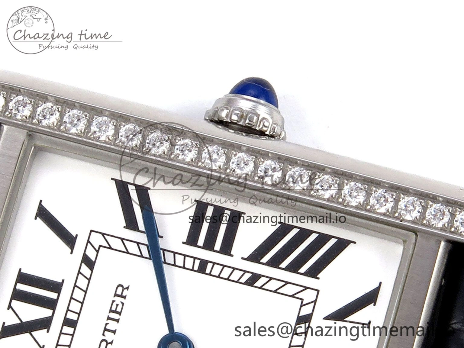Tank Solo Ladies 25mm SS AF 1:1 Best Edition White Dial Diamonds Bezel on Black Croco Strap Ronda Quartz