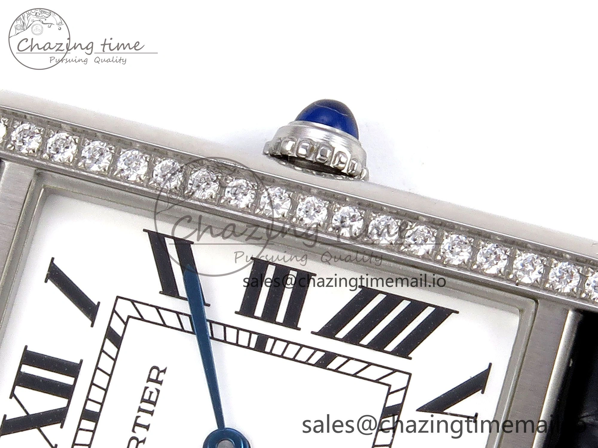 Tank Solo Ladies 25mm SS AF 1:1 Best Edition White Dial Diamonds Bezel on Black Croco Strap Ronda Quartz