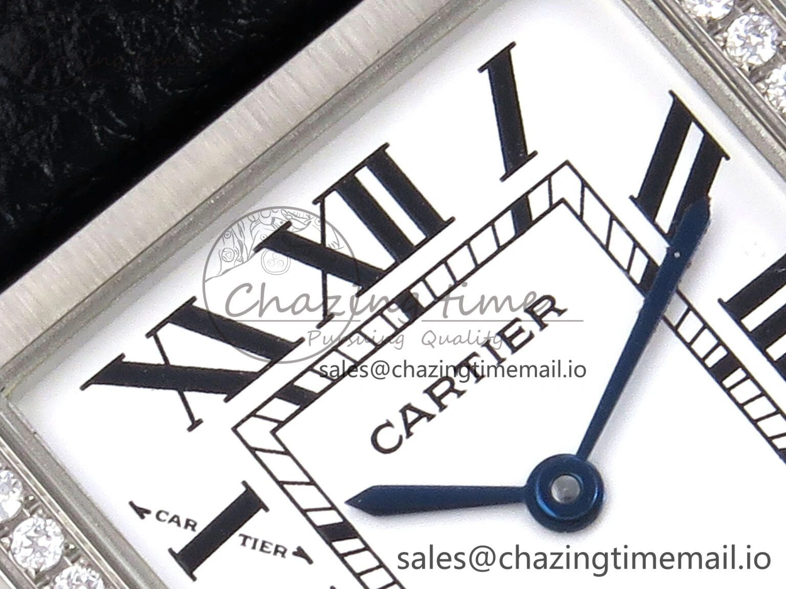 Tank Solo Ladies 25mm SS AF 1:1 Best Edition White Dial Diamonds Bezel on Black Leather Strap Ronda Quartz