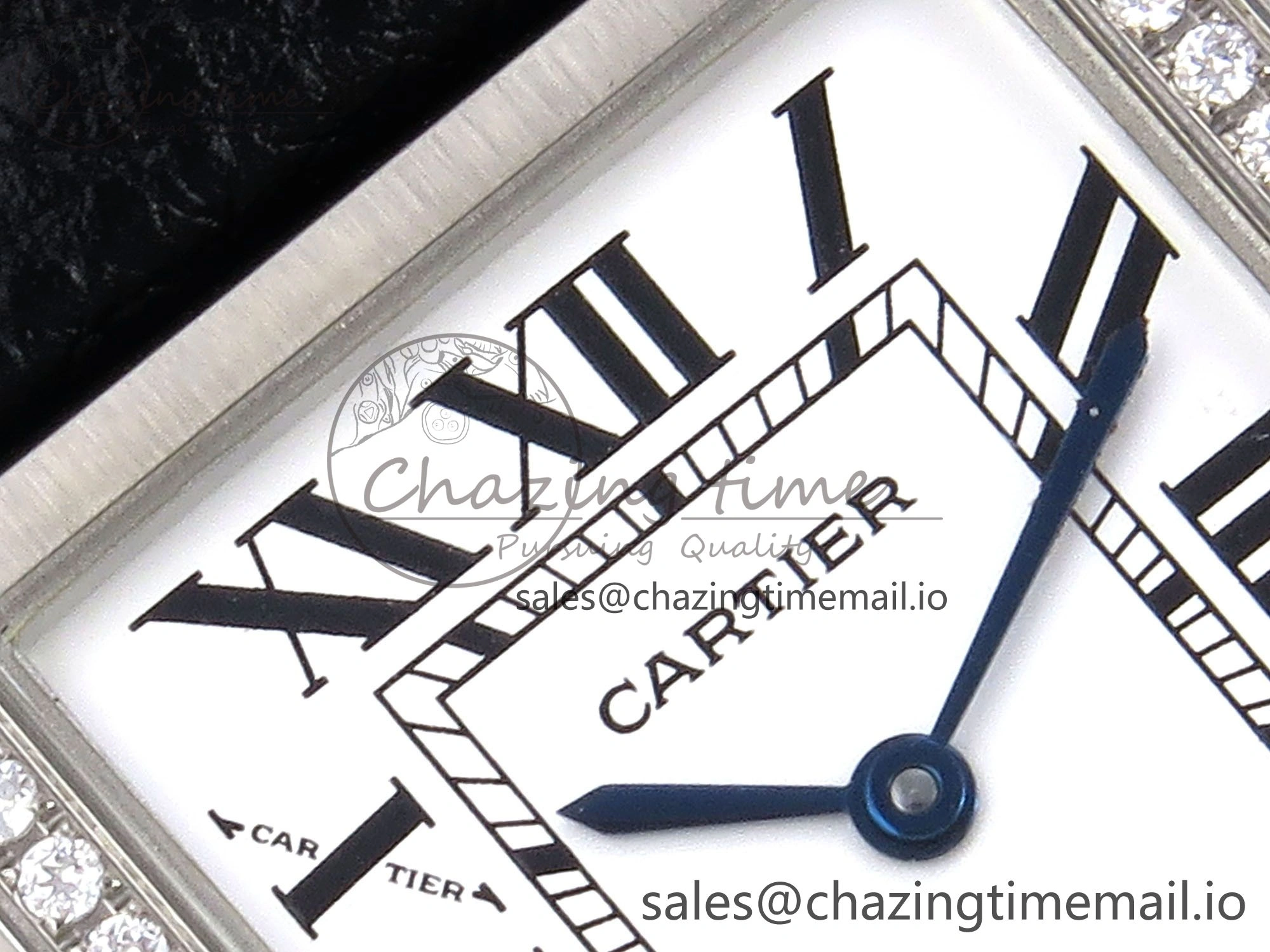 Tank Solo Ladies 25mm SS AF 1:1 Best Edition White Dial Diamonds Bezel on Black Leather Strap Ronda Quartz