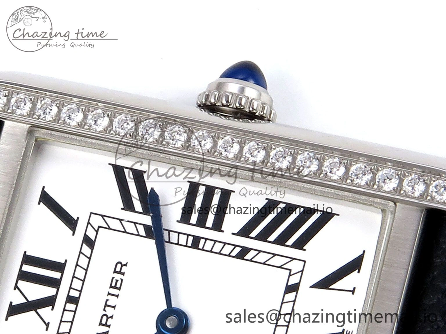 Tank Solo Ladies 25mm SS AF 1:1 Best Edition White Dial Diamonds Bezel on Black Leather Strap Ronda Quartz