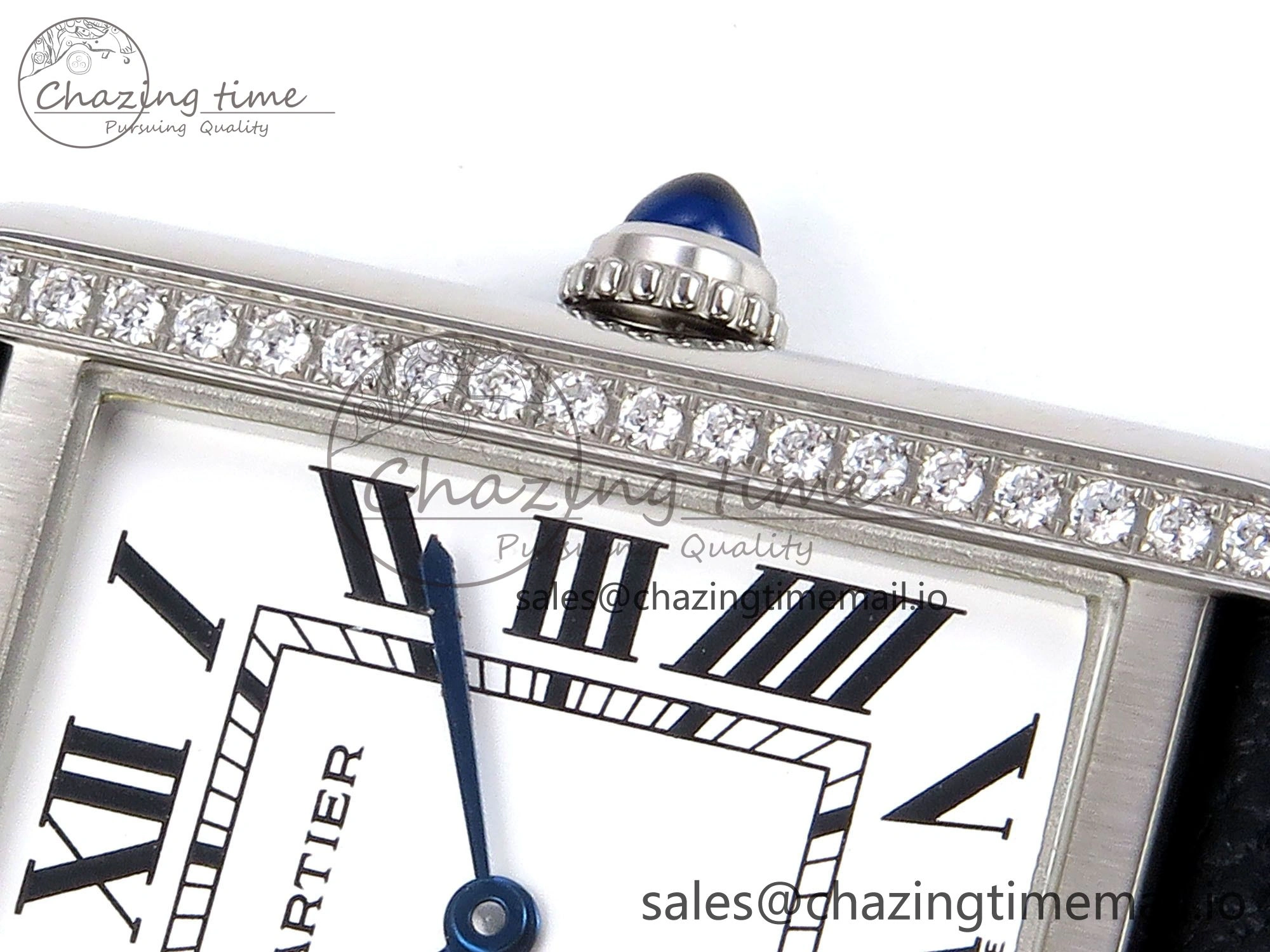 Tank Solo Ladies 25mm SS AF 1:1 Best Edition White Dial Diamonds Bezel on Black Leather Strap Ronda Quartz