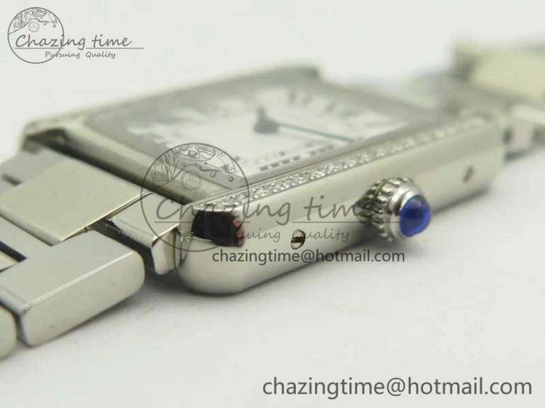 Tank Solo Ladies 25mm SS Diamond Bezel K11F 1:1 Best Edition White Dial on SS Bracelet Ronda Quartz