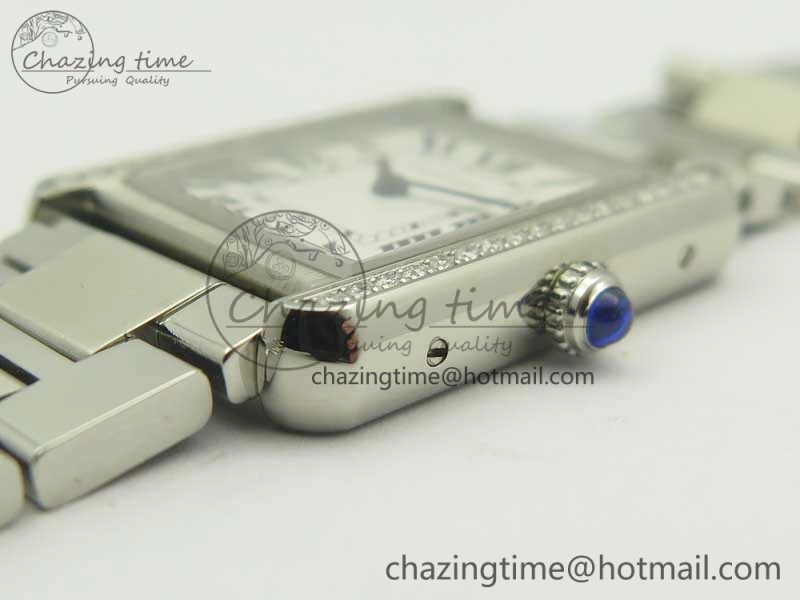 Tank Solo Ladies 25mm SS Diamond Bezel K11F 1:1 Best Edition White Dial on SS Bracelet Ronda Quartz