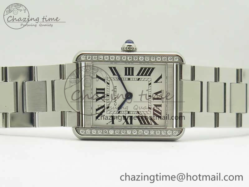 Tank Solo Ladies 25mm SS Diamond Bezel K11F 1:1 Best Edition White Dial on SS Bracelet Ronda Quartz