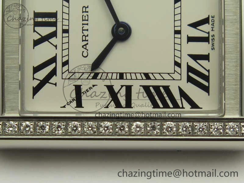 Tank Solo Ladies 25mm SS Diamond Bezel K11F 1:1 Best Edition White Dial on SS Bracelet Ronda Quartz