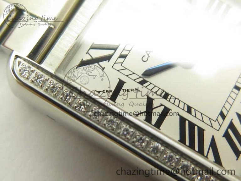 Tank Solo Ladies 25mm SS Diamond Bezel K11F 1:1 Best Edition White Dial on SS Bracelet Ronda Quartz