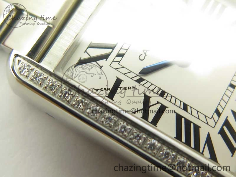 Tank Solo Ladies 25mm SS Diamond Bezel K11F 1:1 Best Edition White Dial on SS Bracelet Ronda Quartz