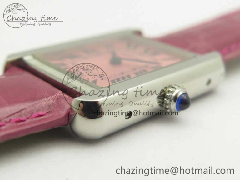 Tank Solo Ladies 25mm SS K11 1:1 Best Edition Pink Dial on Pink Leather Strap Ronda Quartz