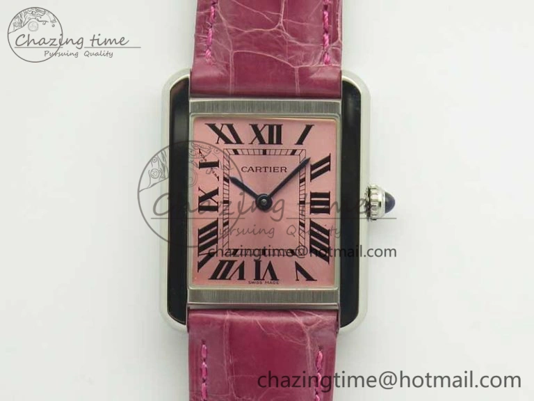 Tank Solo Ladies 25mm SS K11 1:1 Best Edition Pink Dial on Pink Leather Strap Ronda Quartz