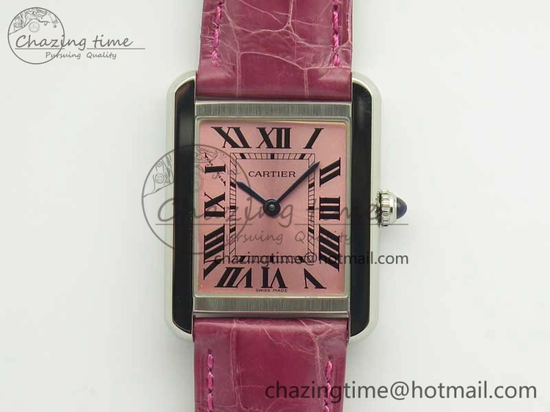 Tank Solo Ladies 25mm SS K11 1:1 Best Edition Pink Dial on Pink Leather Strap Ronda Quartz