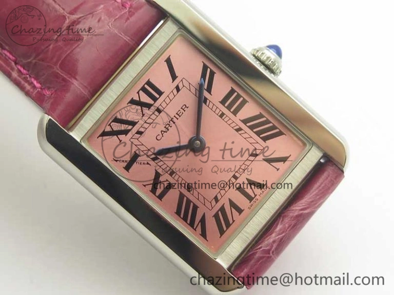 Tank Solo Ladies 25mm SS K11 1:1 Best Edition Pink Dial on Pink Leather Strap Ronda Quartz