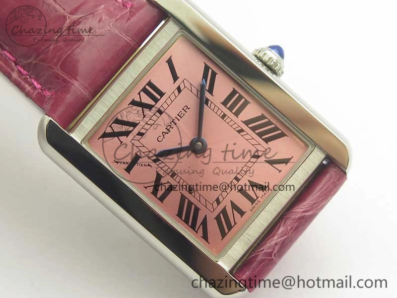 Tank Solo Ladies 25mm SS K11 1:1 Best Edition Pink Dial on Pink Leather Strap Ronda Quartz