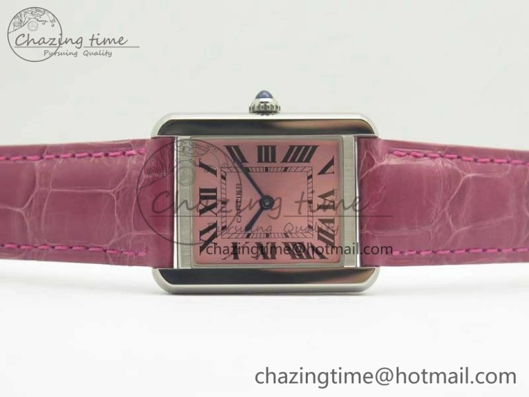 Tank Solo Ladies 25mm SS K11 1:1 Best Edition Pink Dial on Pink Leather Strap Ronda Quartz
