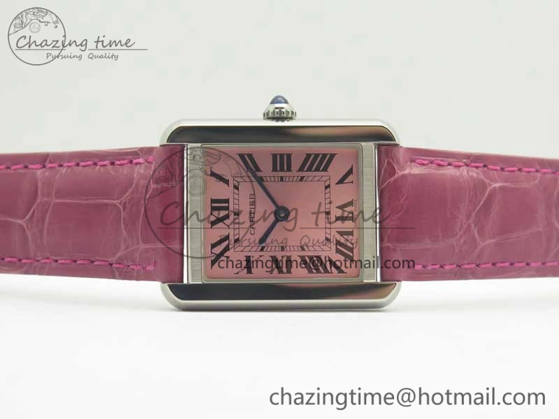 Tank Solo Ladies 25mm SS K11 1:1 Best Edition Pink Dial on Pink Leather Strap Ronda Quartz