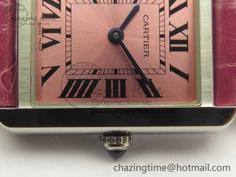 Tank Solo Ladies 25mm SS K11 1:1 Best Edition Pink Dial on Pink Leather Strap Ronda Quartz