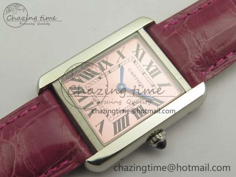 Tank Solo Ladies 25mm SS K11 1:1 Best Edition Pink Dial on Pink Leather Strap Ronda Quartz
