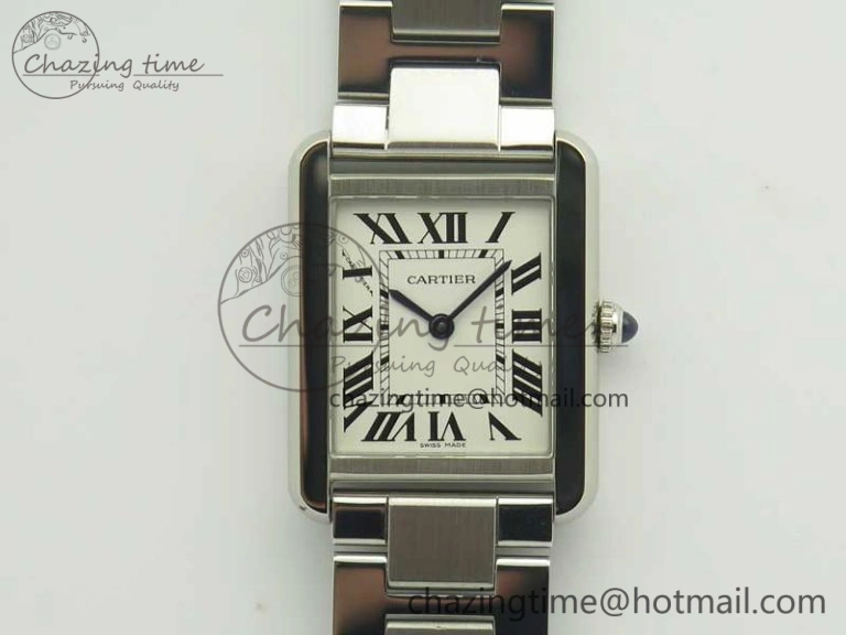 Tank Solo Ladies 25mm SS K11F 1:1 Best Edition White Dial on SS Bracelet Ronda Quartz