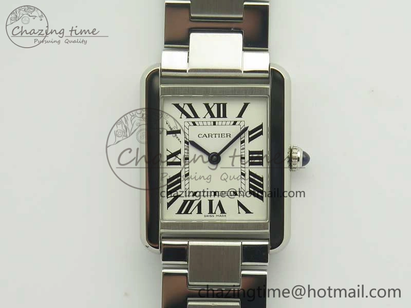 Tank Solo Ladies 25mm SS K11F 1:1 Best Edition White Dial on SS Bracelet Ronda Quartz