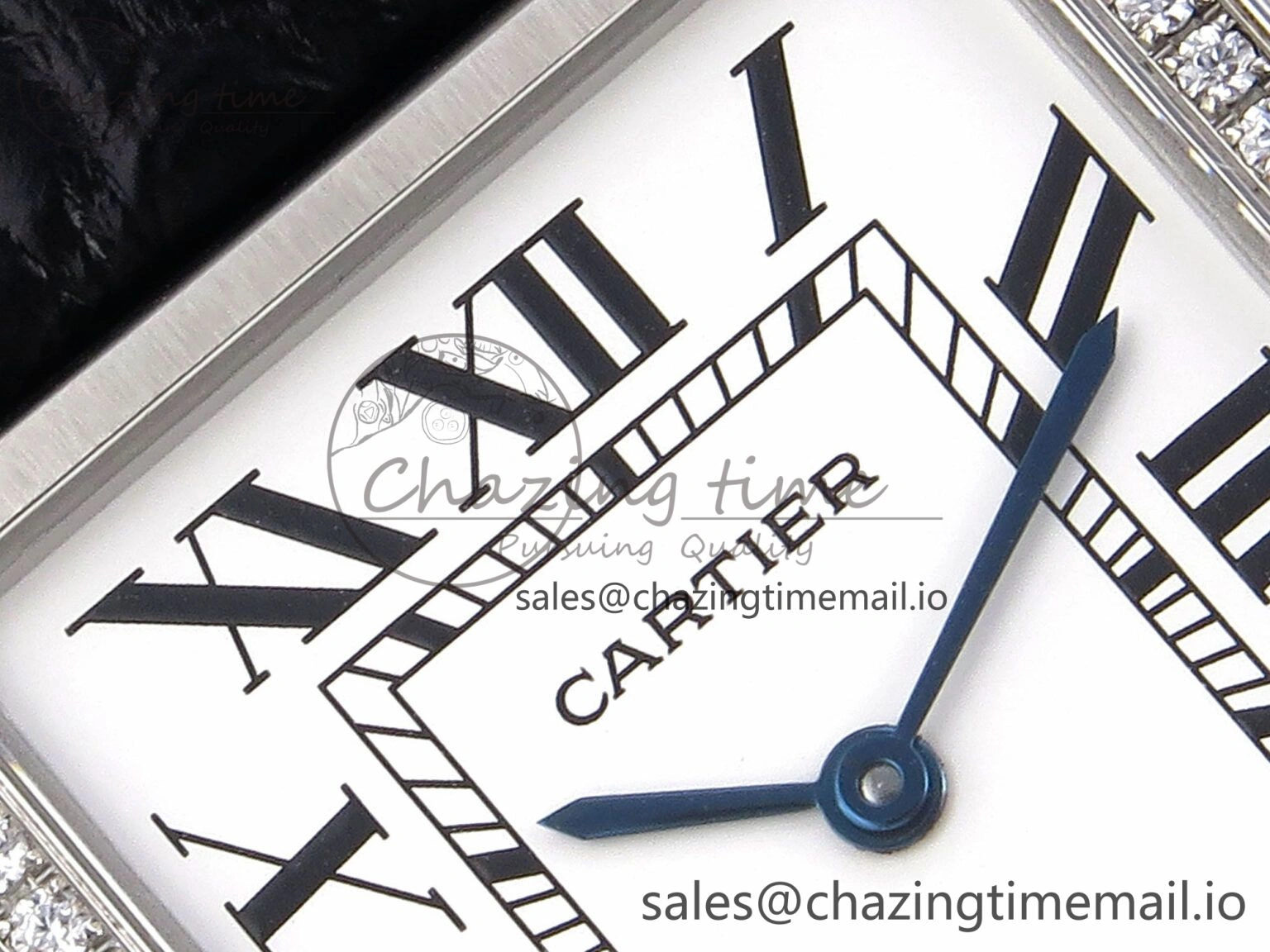Tank Solo Ladies 28mm SS AF 1:1 Best Edition White Dial Diamonds Bezel on Black Croco Strap Ronda Quartz