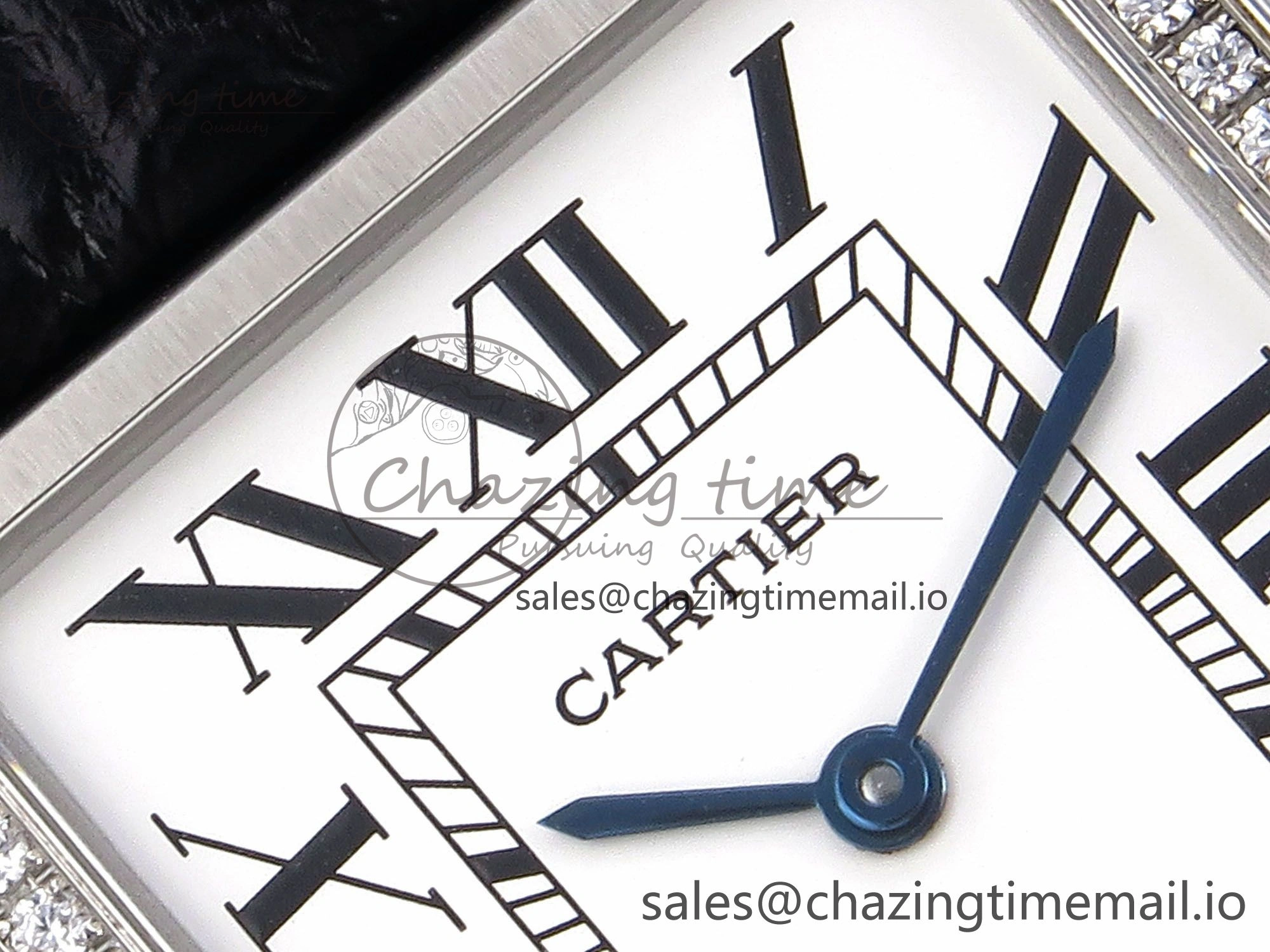 Tank Solo Ladies 28mm SS AF 1:1 Best Edition White Dial Diamonds Bezel on Black Croco Strap Ronda Quartz