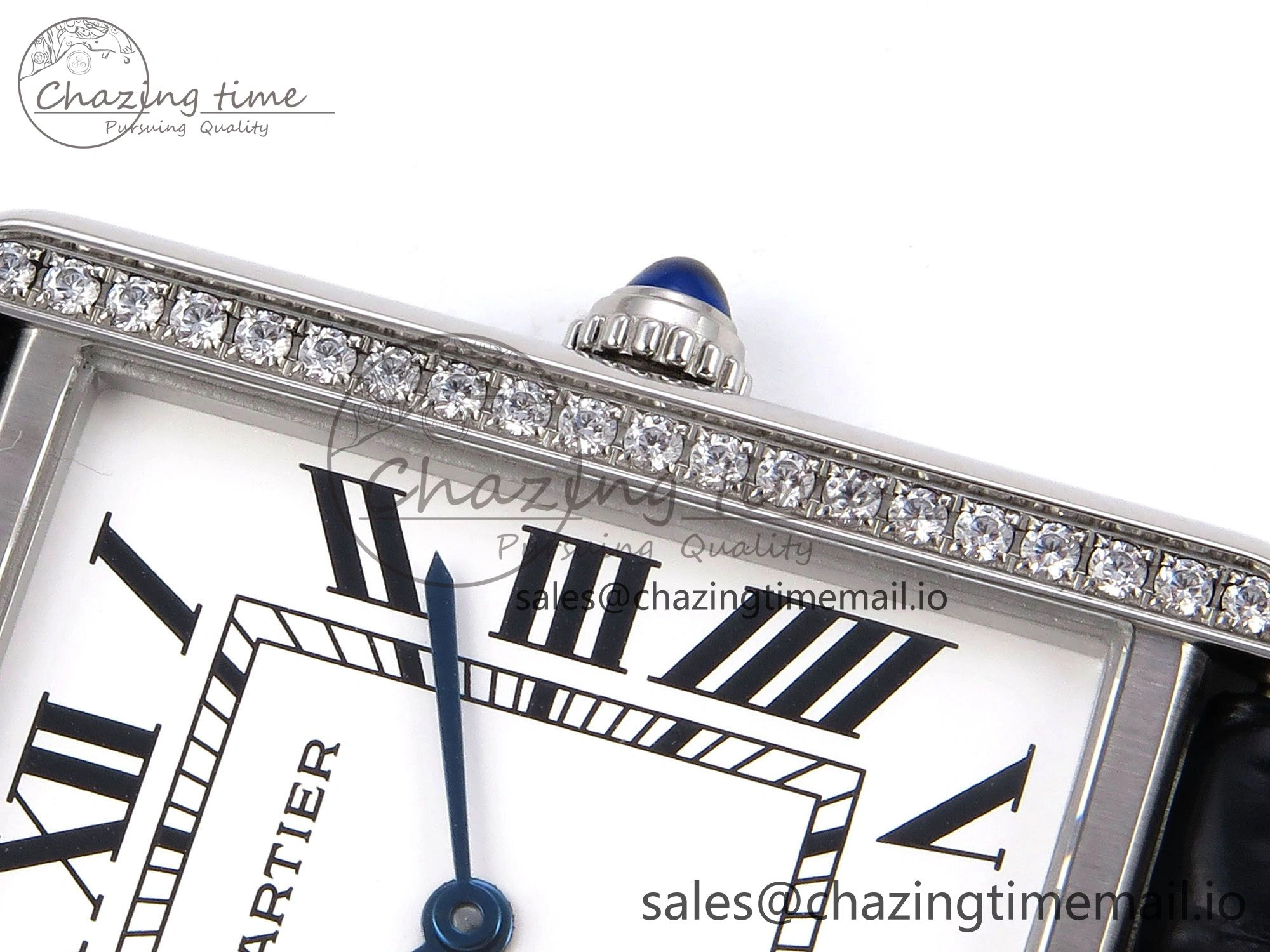 Tank Solo Ladies 28mm SS AF 1:1 Best Edition White Dial Diamonds Bezel on Black Croco Strap Ronda Quartz
