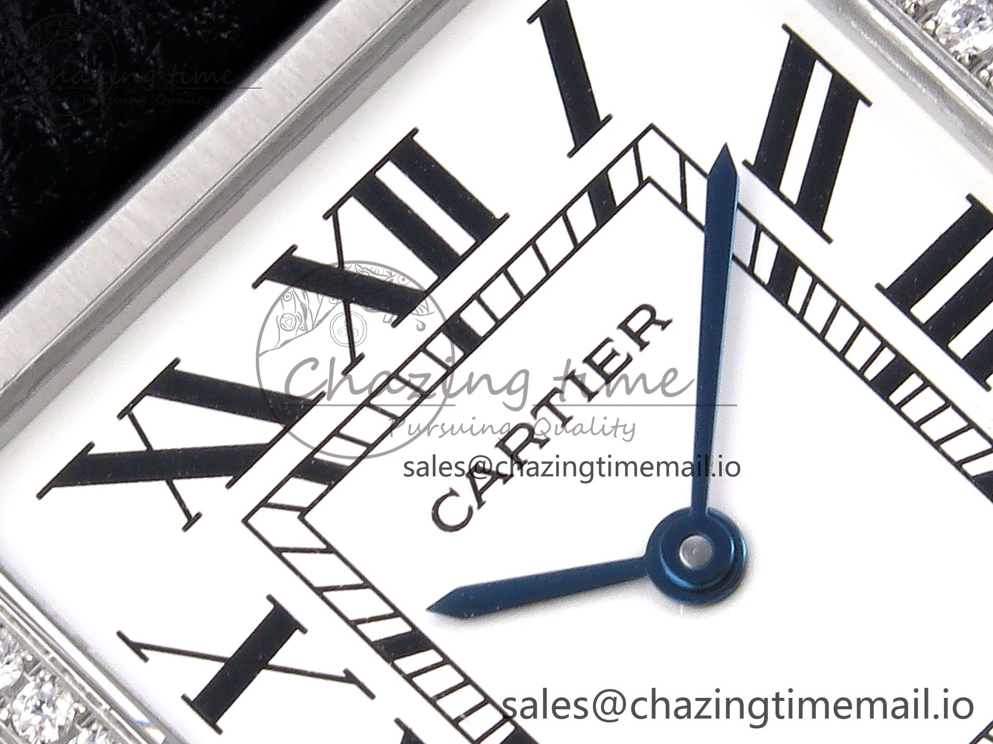 Tank Solo Ladies 28mm SS AF 1:1 Best Edition White Dial Diamonds Bezel on Black Leather Strap Ronda Quartz