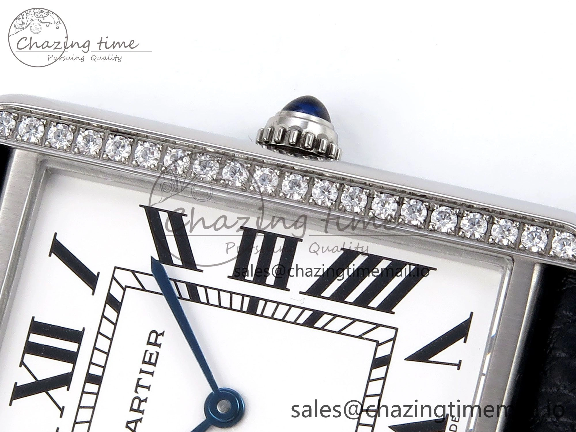 Tank Solo Ladies 28mm SS AF 1:1 Best Edition White Dial Diamonds Bezel on Black Leather Strap Ronda Quartz
