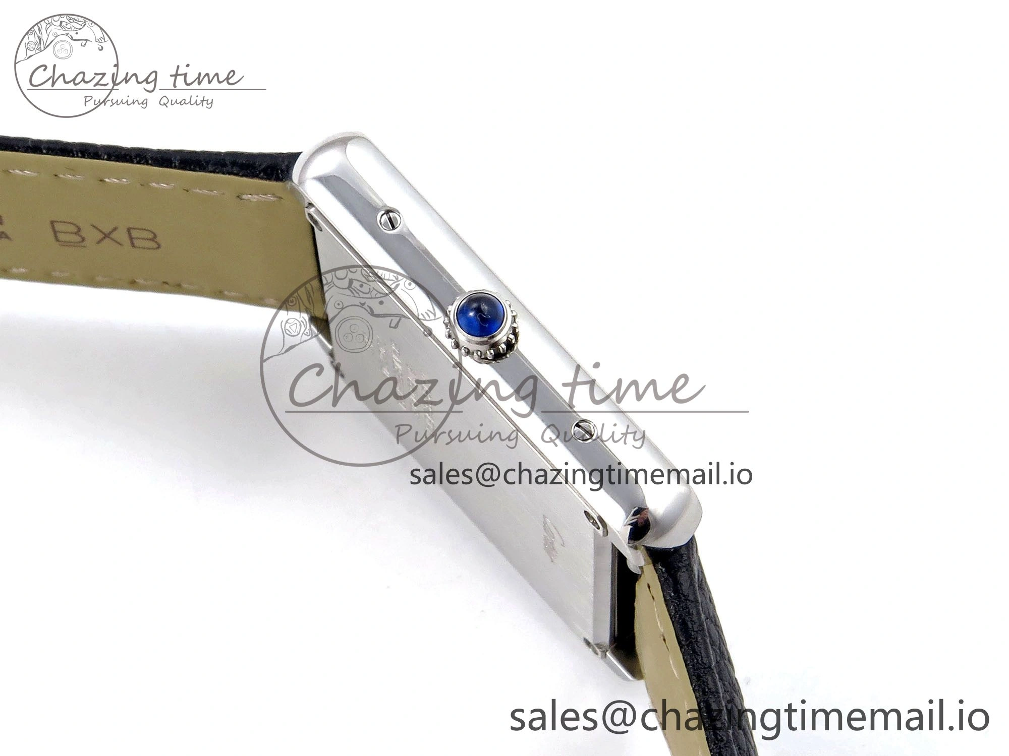Tank Solo Ladies 28mm SS AF 1:1 Best Edition White Dial Diamonds Bezel on Black Leather Strap Ronda Quartz