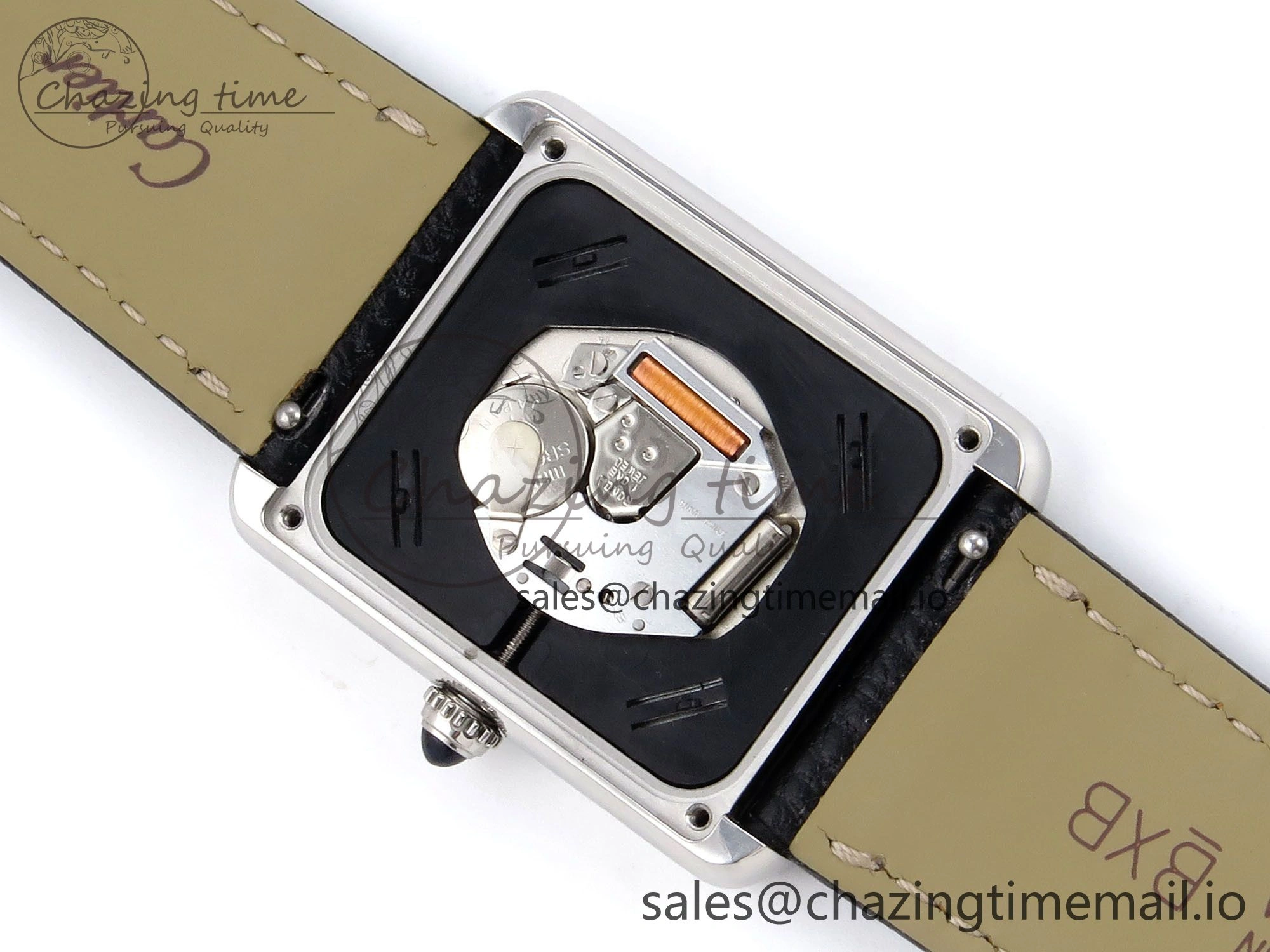 Tank Solo Ladies 28mm SS AF 1:1 Best Edition White Dial Diamonds Bezel on Black Leather Strap Ronda Quartz
