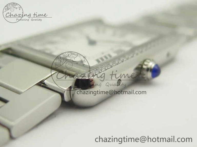 Tank Solo Ladies 28mm SS Diamond Bezel K11F 1:1 Best Edition White Dial on SS Bracelet Ronda Quartz