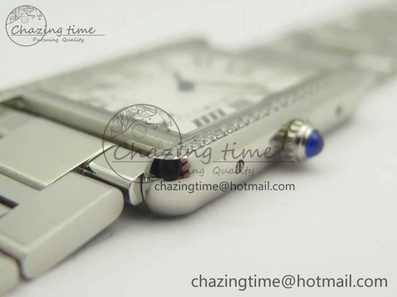 Tank Solo Ladies 28mm SS Diamond Bezel K11F 1:1 Best Edition White Dial on SS Bracelet Ronda Quartz