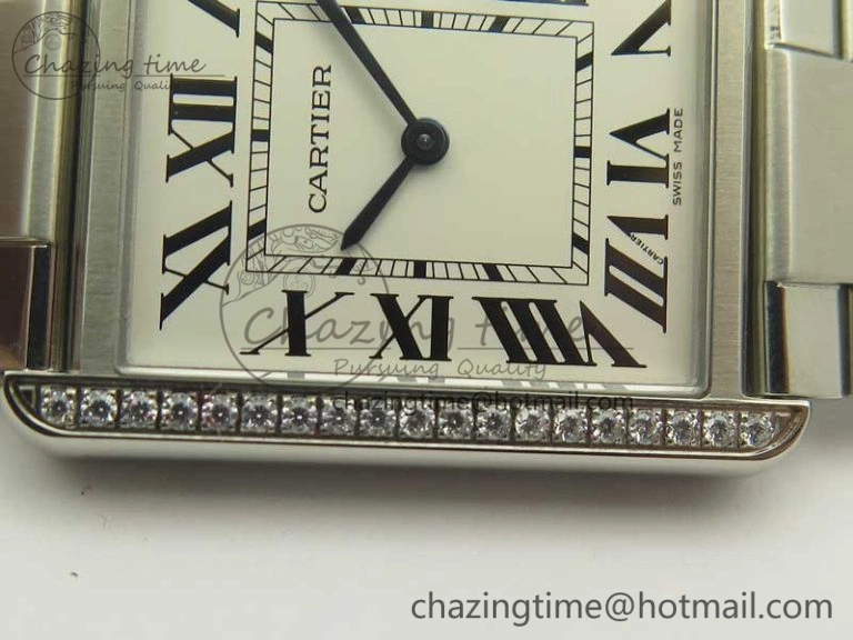 Tank Solo Ladies 28mm SS Diamond Bezel K11F 1:1 Best Edition White Dial on SS Bracelet Ronda Quartz