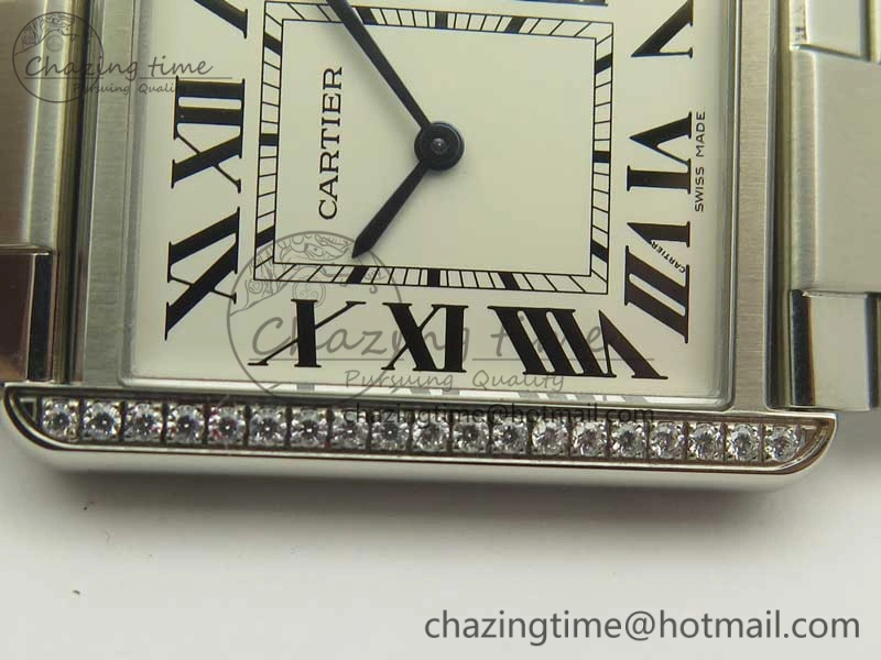 Tank Solo Ladies 28mm SS Diamond Bezel K11F 1:1 Best Edition White Dial on SS Bracelet Ronda Quartz