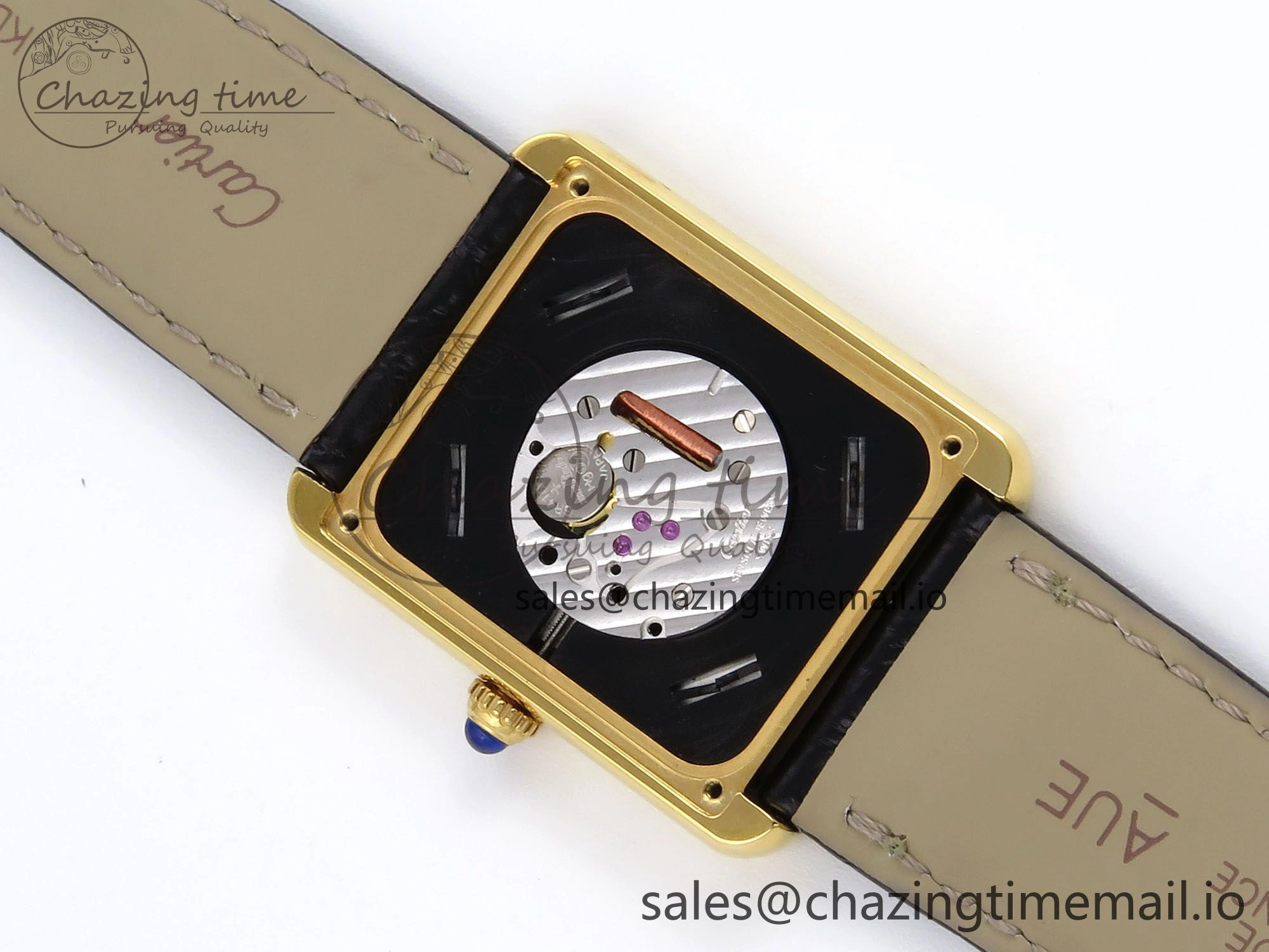Tank Solo YG AF 1:1 Best Edition White Dial Diamonds Bezel on Black Leather Strap Ronda Quartz
