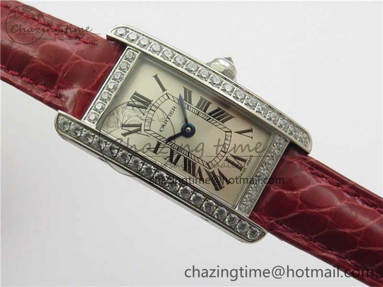 Tank WJTA0029 29mm 8848F Crystal Bezel SS Silver Dial on Pink Croco Strap Ronda Quartz