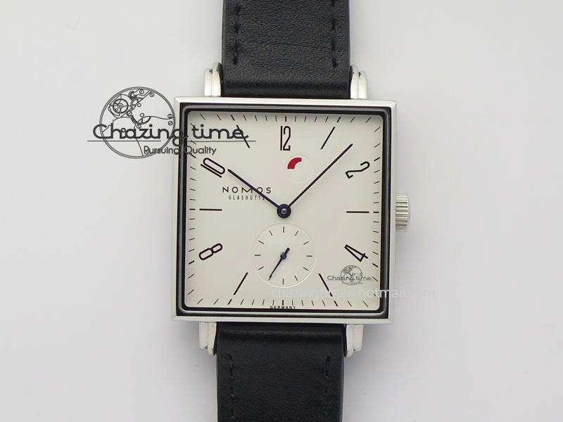 Tetra SS White Dial Blue Hands On Black Leather Strap A2813
