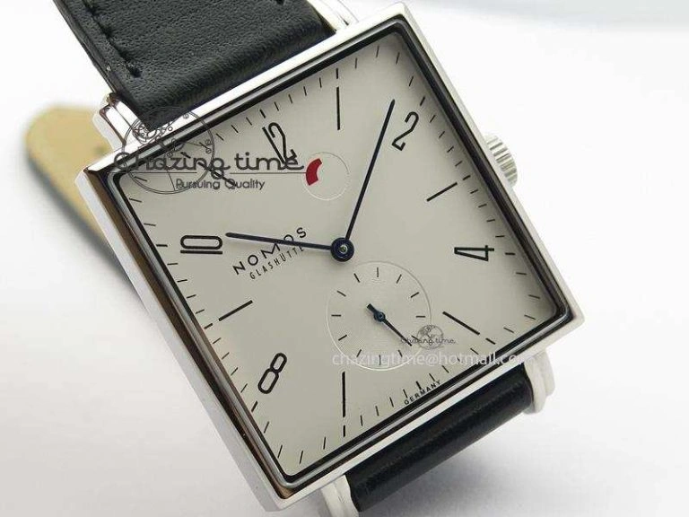 Tetra SS White Dial Blue Hands On Black Leather Strap A2813