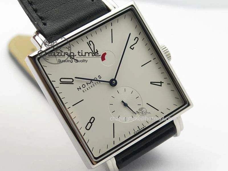 Tetra SS White Dial Blue Hands On Black Leather Strap A2813