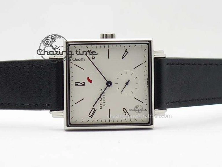 Tetra SS White Dial Blue Hands On Black Leather Strap A2813