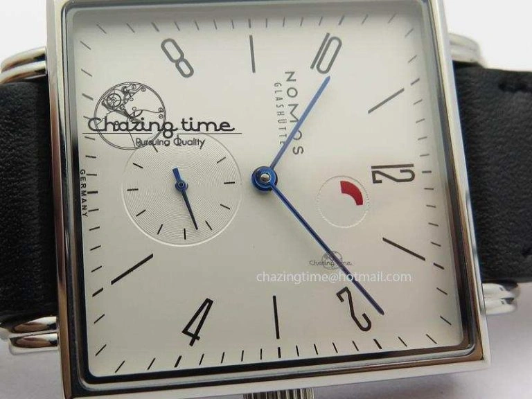 Tetra SS White Dial Blue Hands On Black Leather Strap A2813