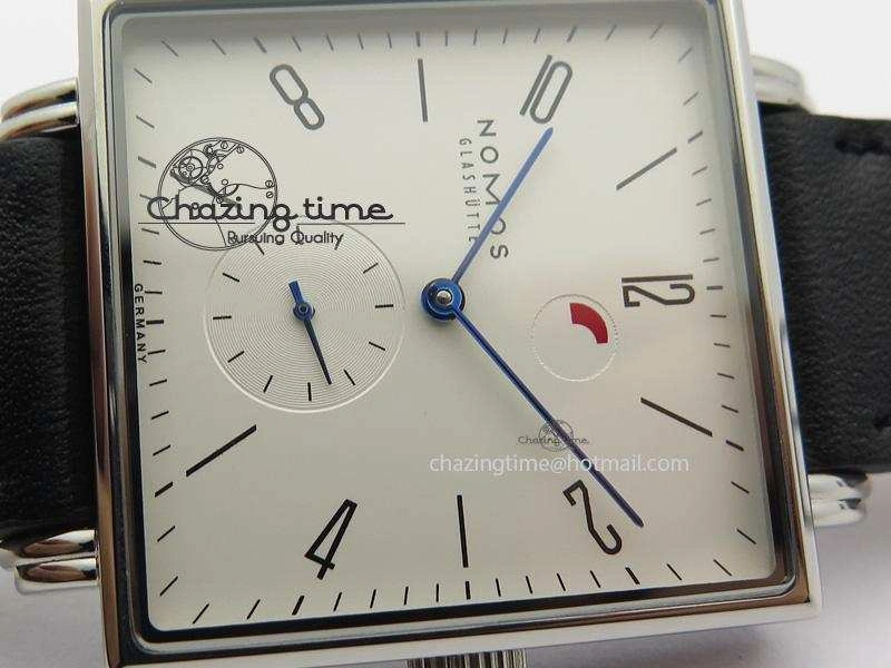 Tetra SS White Dial Blue Hands On Black Leather Strap A2813