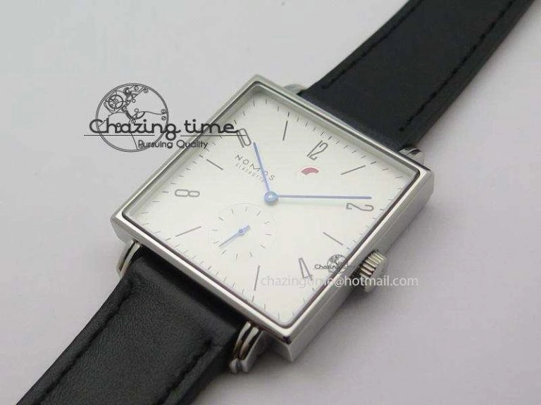 Tetra SS White Dial Blue Hands On Black Leather Strap A2813