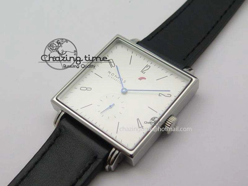 Tetra SS White Dial Blue Hands On Black Leather Strap A2813