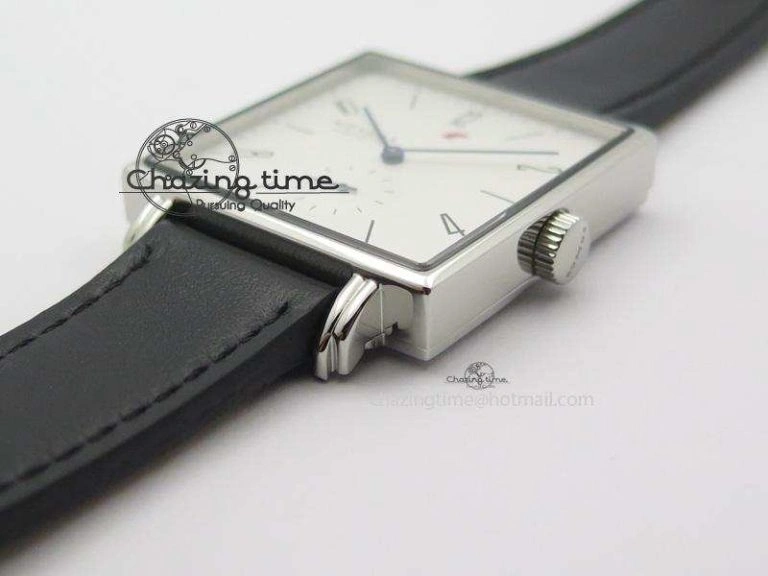 Tetra SS White Dial Blue Hands On Black Leather Strap A2813