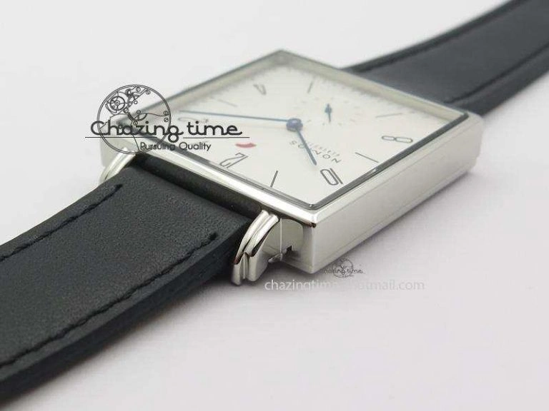 Tetra SS White Dial Blue Hands On Black Leather Strap A2813