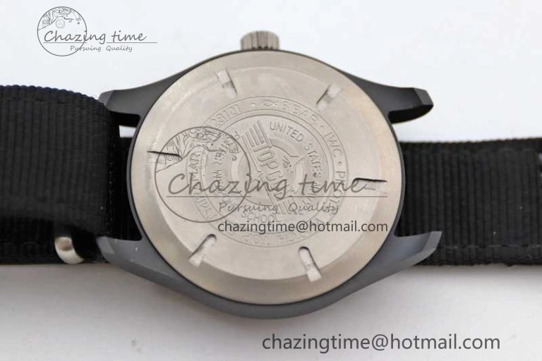 Top Gun IW326901 Ceramic M+F 1:1 Best Edition Black Dial on Black Nylon Strap A2892