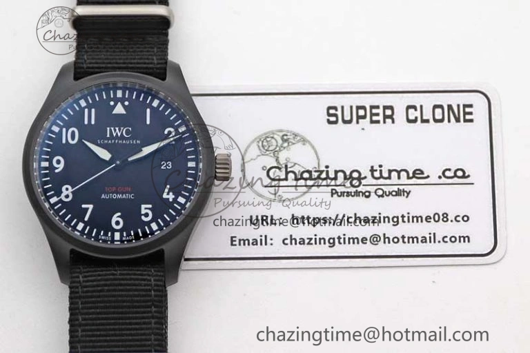 Top Gun IW326901 Ceramic M+F 1:1 Best Edition Black Dial on Black Nylon Strap A2892