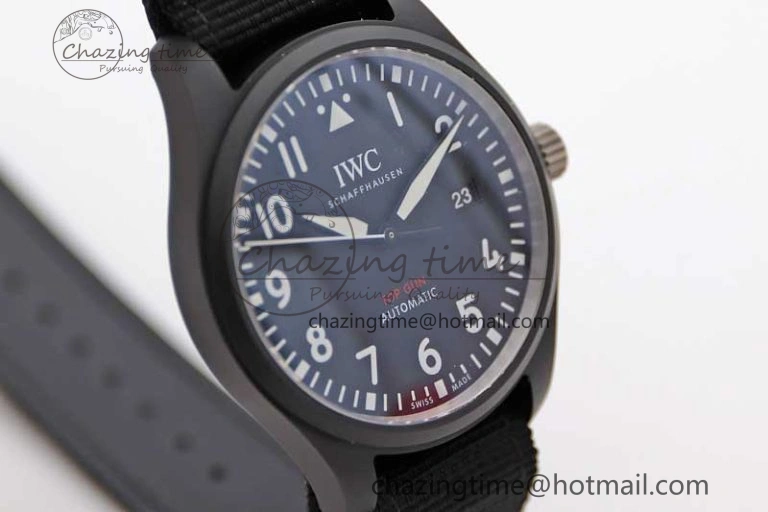 Top Gun IW326901 Ceramic M+F 1:1 Best Edition Black Dial on Black Nylon Strap A2892